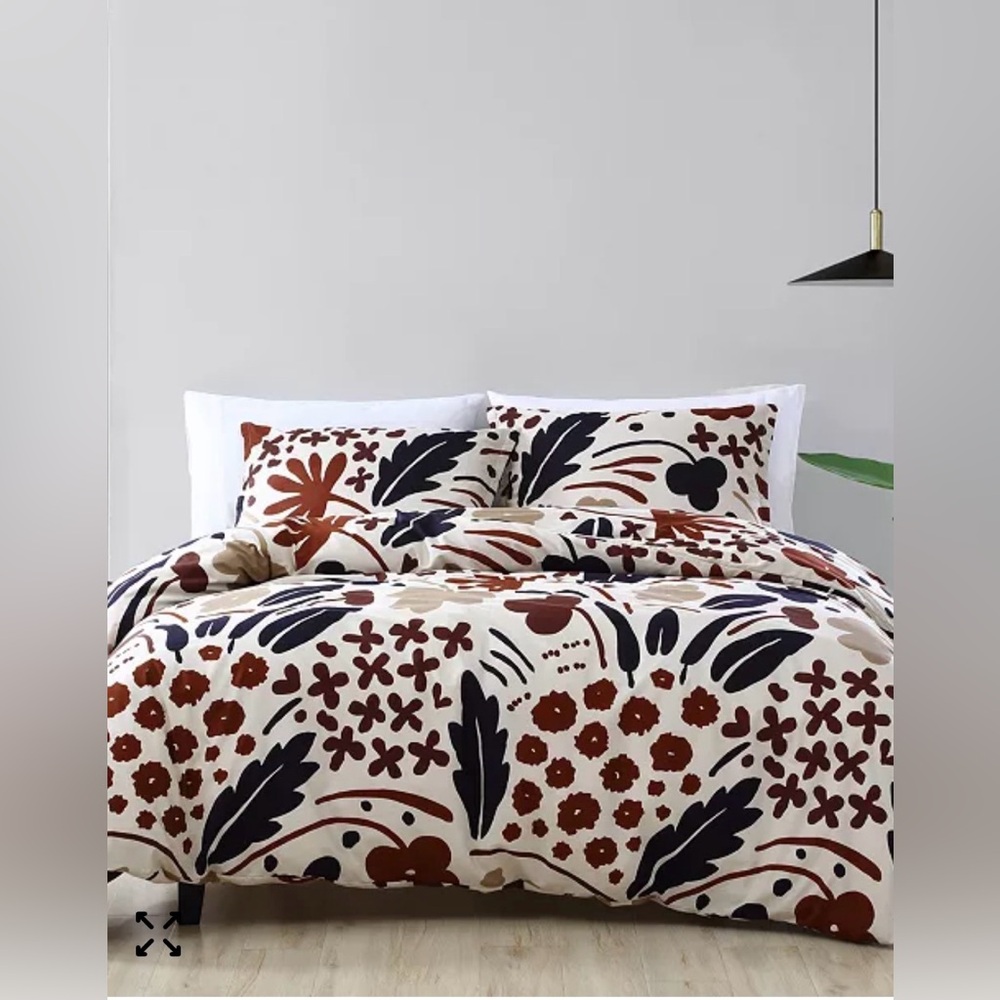Marimekko White Duvet Cover with Brown and Black Floral Print